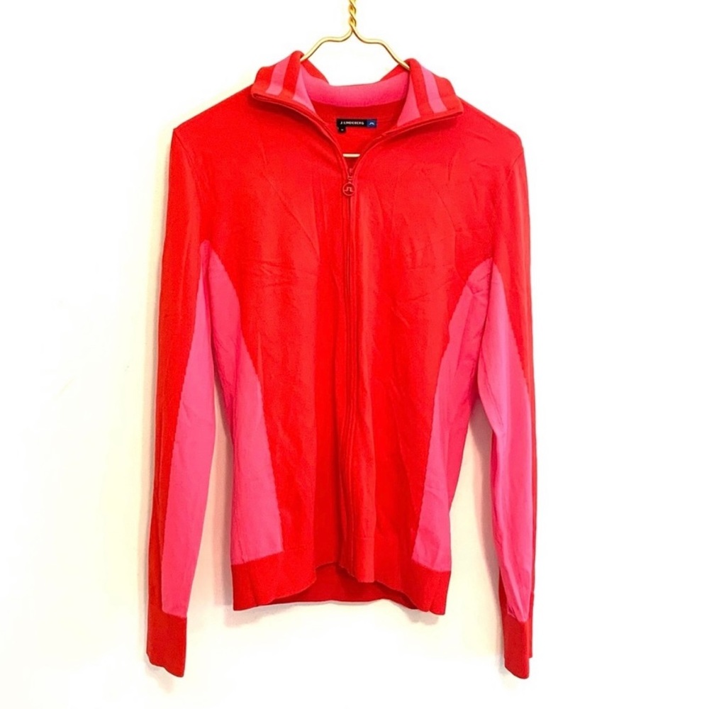 [J. Lindeberg] Pink/Orange Red Zip Up Golf Jacket - Size Medium